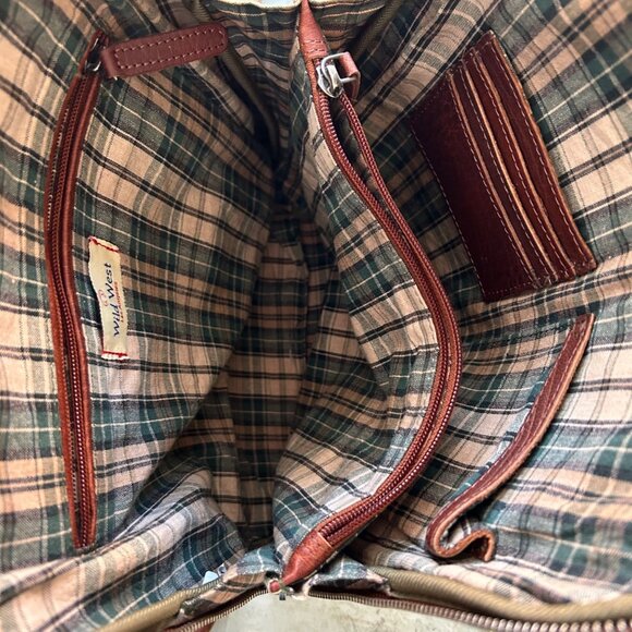 Wild West Los Angeles Leather Backpack Adjustable Straps & Plaid Interior Brown - Picture 8 of 13